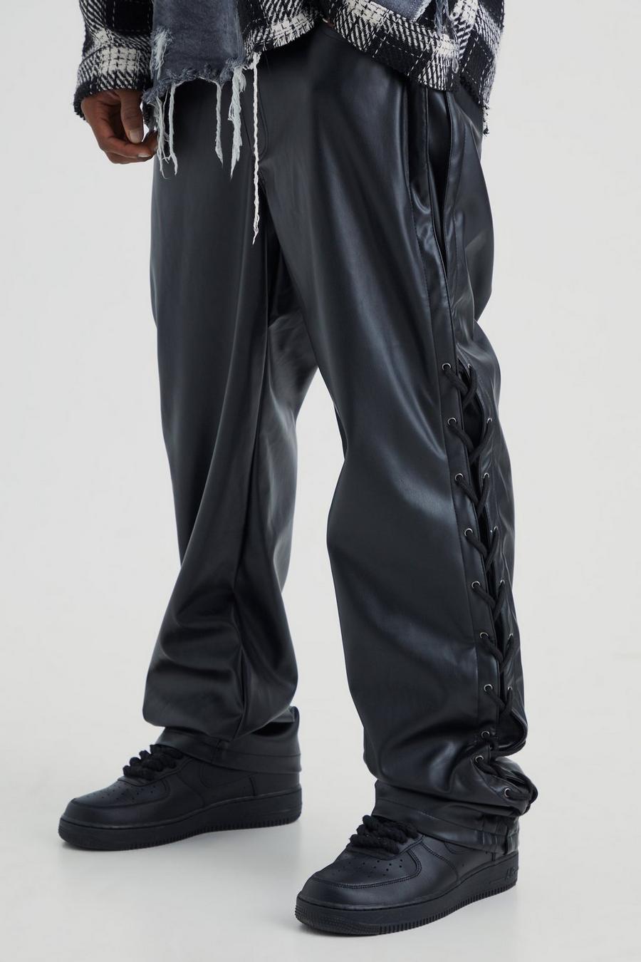 Pantalón ajustado de encaje con refuerzo de cuero sintético, Black nero