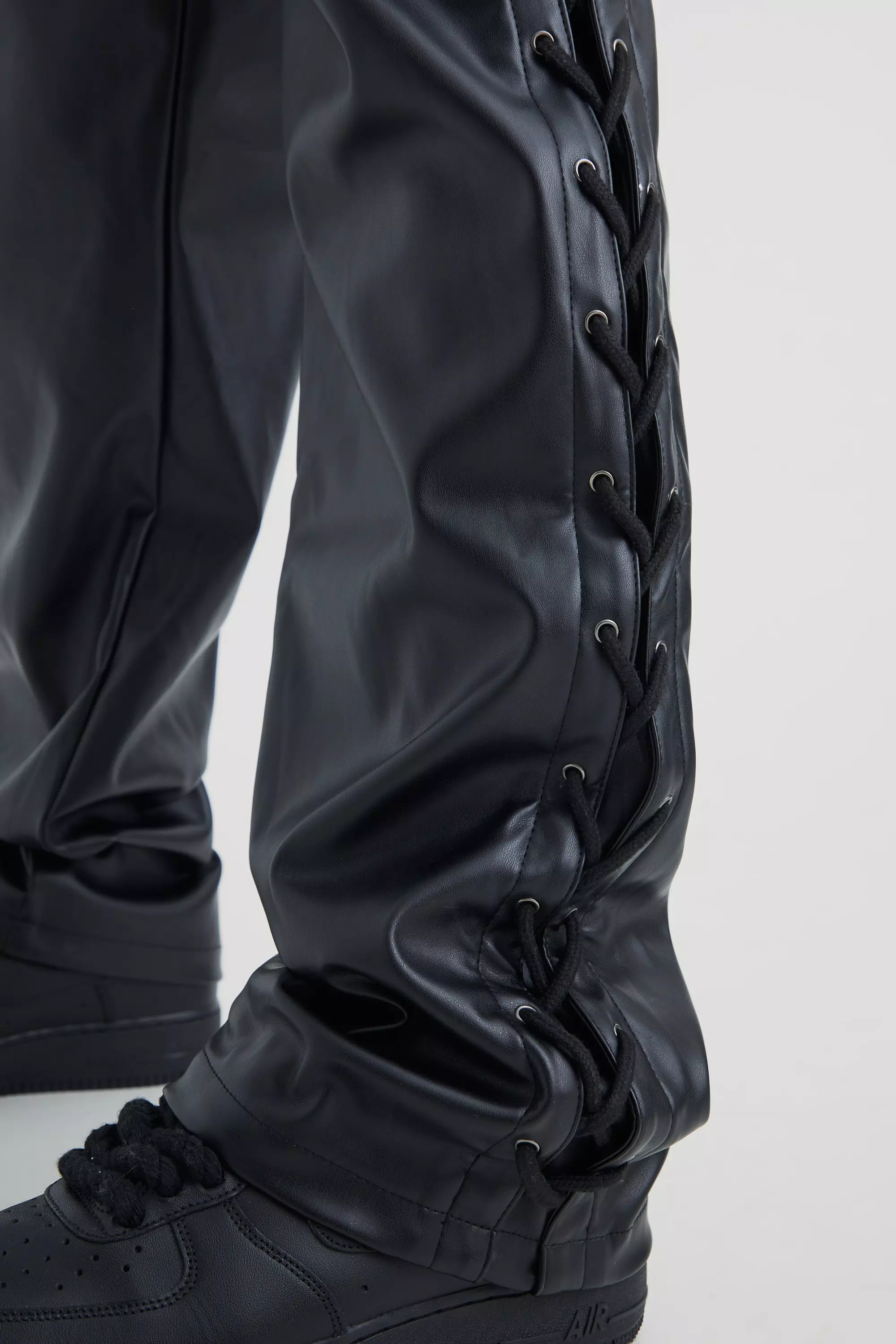 Black Fixed Relaxed Lace Gusset Pu Trouser alternative image