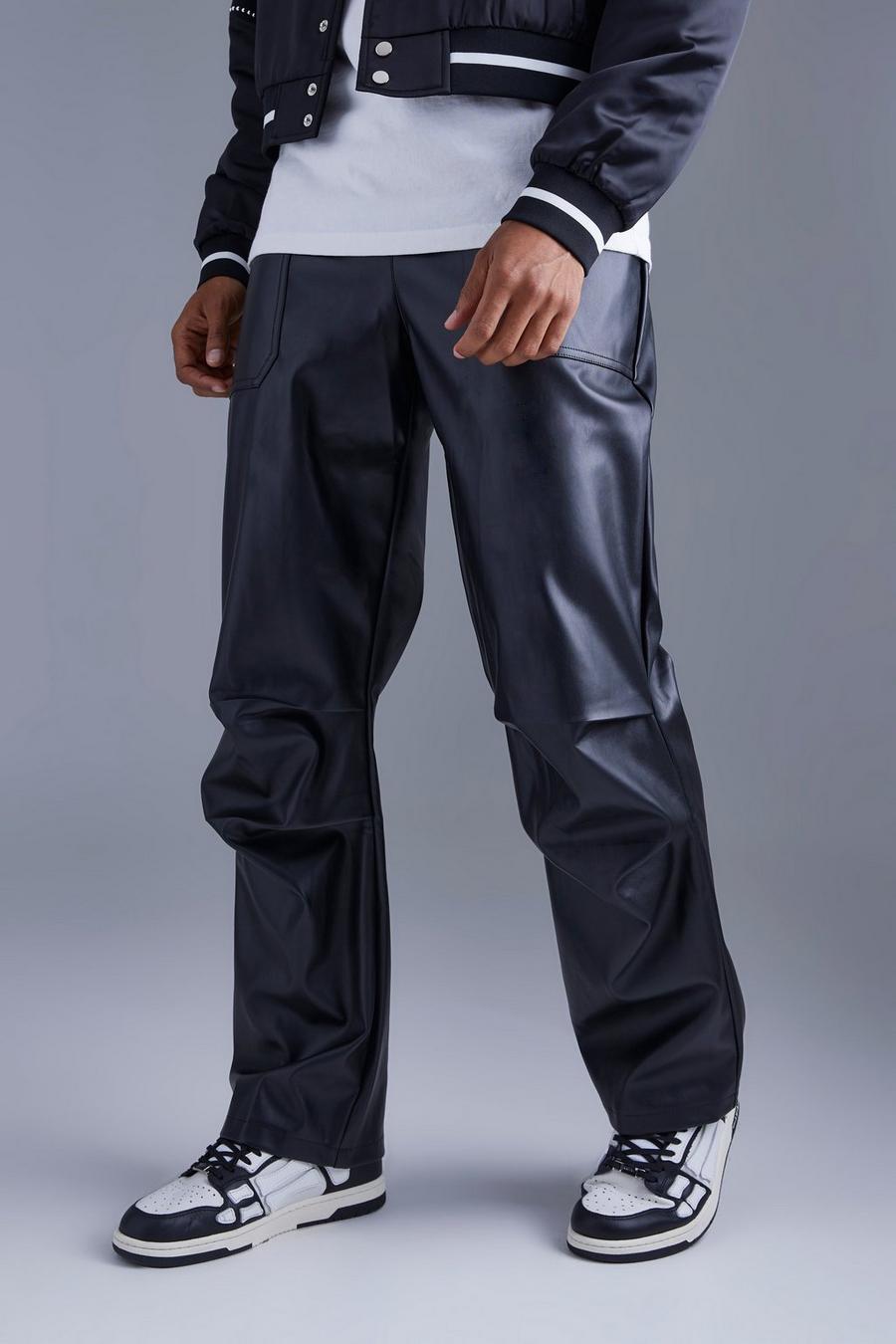 Black Fixed Waist Relaxed Zip Detail Pu Trouser image number 1