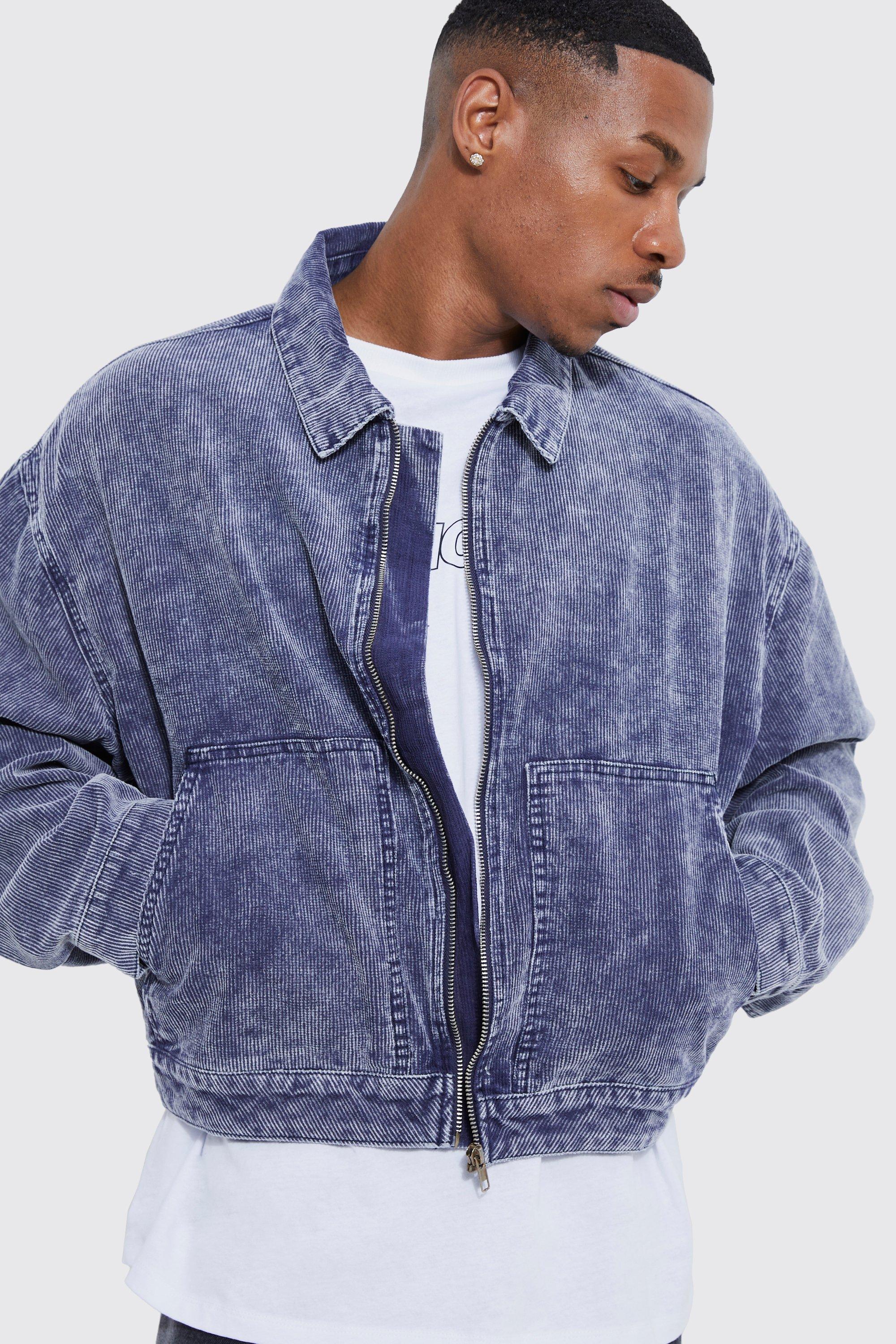 Boxy Fit Acid Wash Zip Down Corduroy Jacket