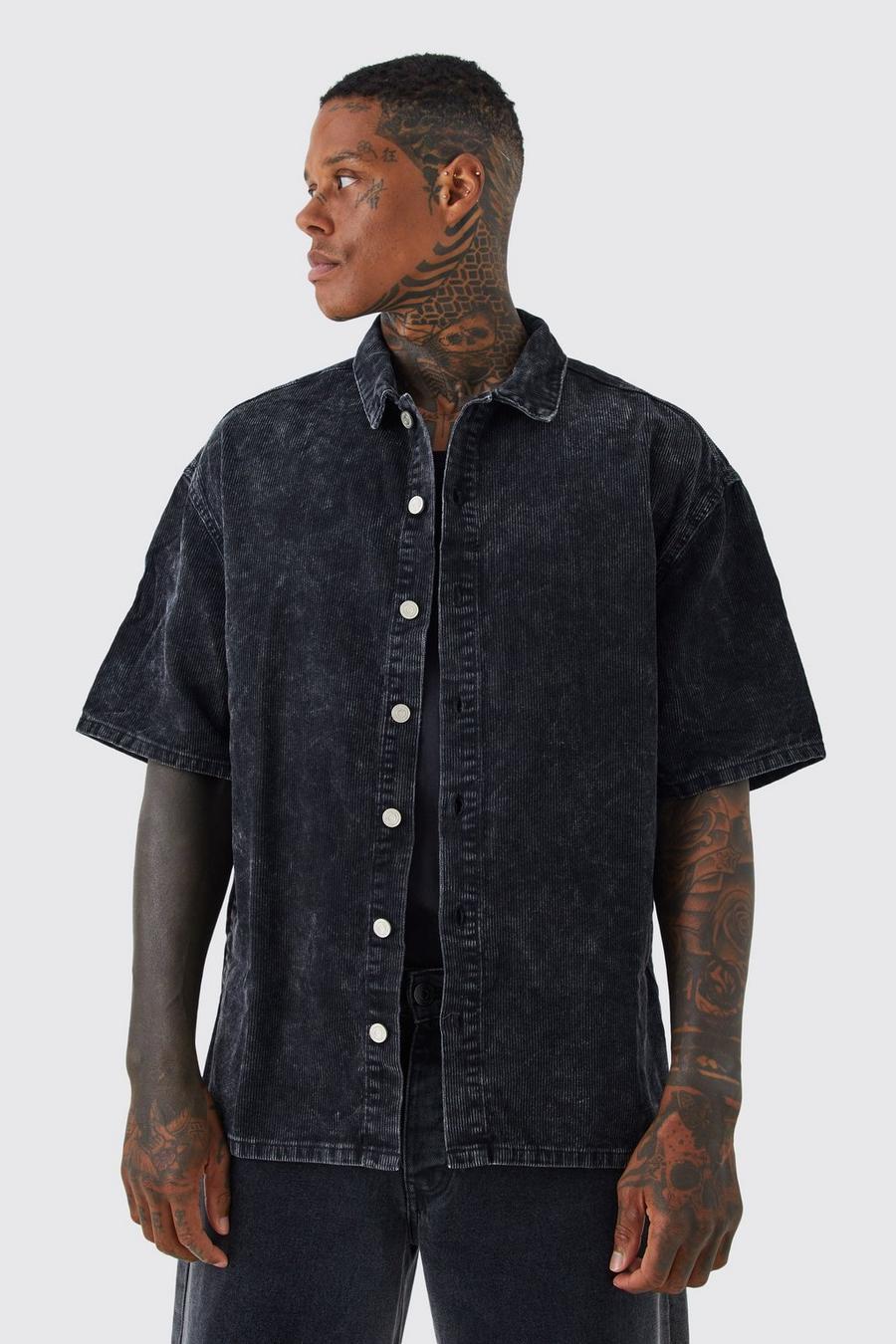 Charcoal Oversize skjorta med stentvättad effekt image number 1
