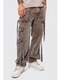 Chocolate Relaxed Strap Detail Acid Wash Corduroy Trousers