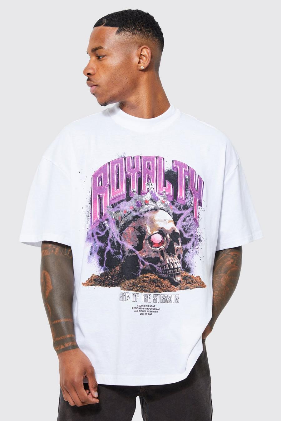 White Oversized Extended Neck Royalty T-shirt image number 1