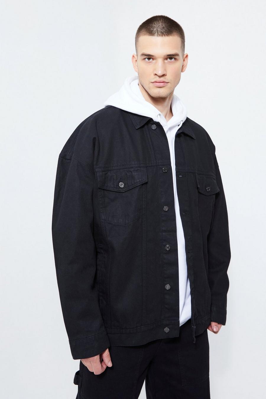Black Tall Oversize jeansjacka med beläggning image number 1