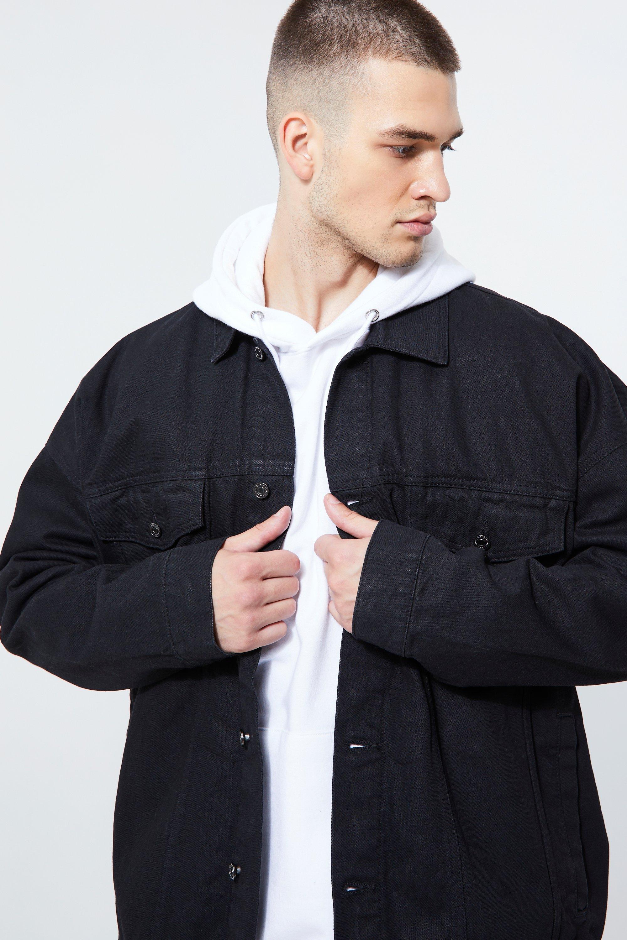 Mens black oversized denim sales jacket