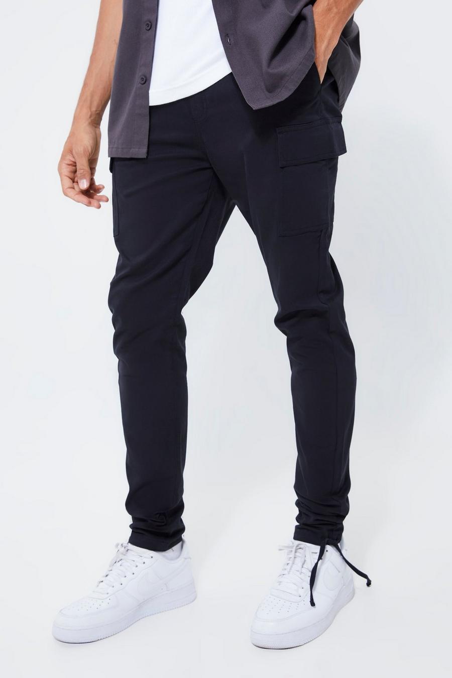 Black Tall Skinny Fit Elastic Waist Cargo Trouser image number 1