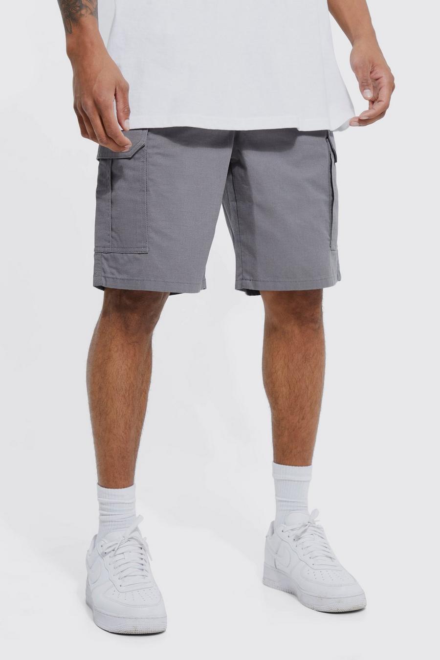Charcoal Relaxed Elasticated Waist Ripstop Cargo Short image number 1