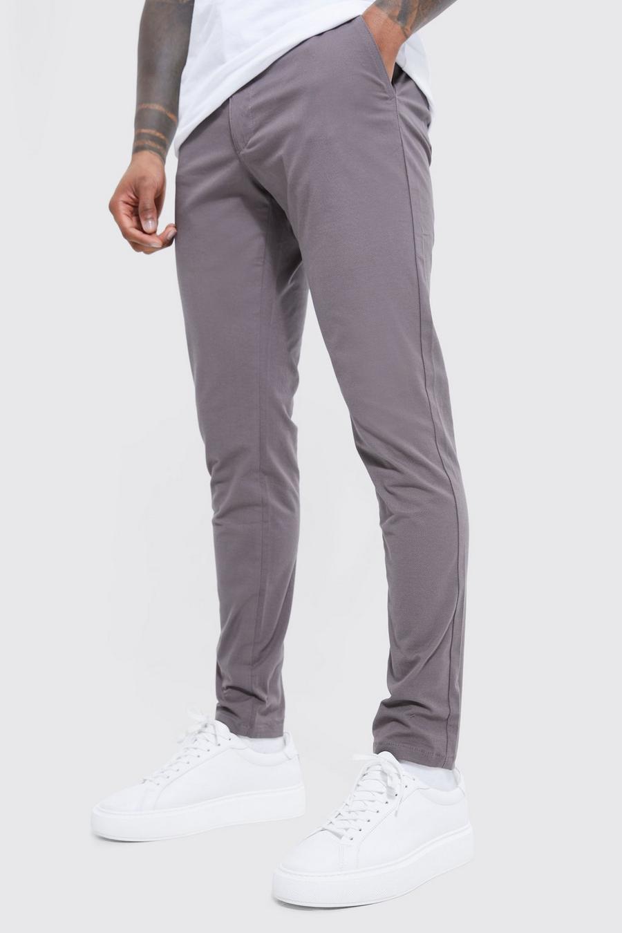 Pantalón chino texturizado pitillo con cintura fija, Grey image number 1