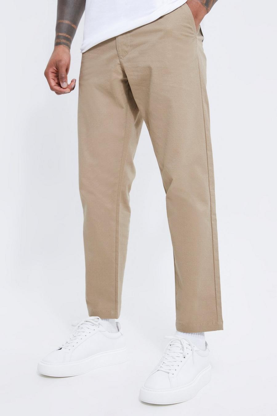 Pantalón chino texturizado crop ajustado con cintura fija, Stone