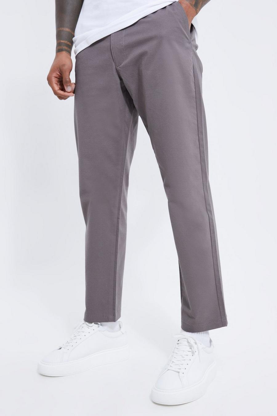 Grey grå Fixed Waist Slim Cropped Textured Chino image number 1