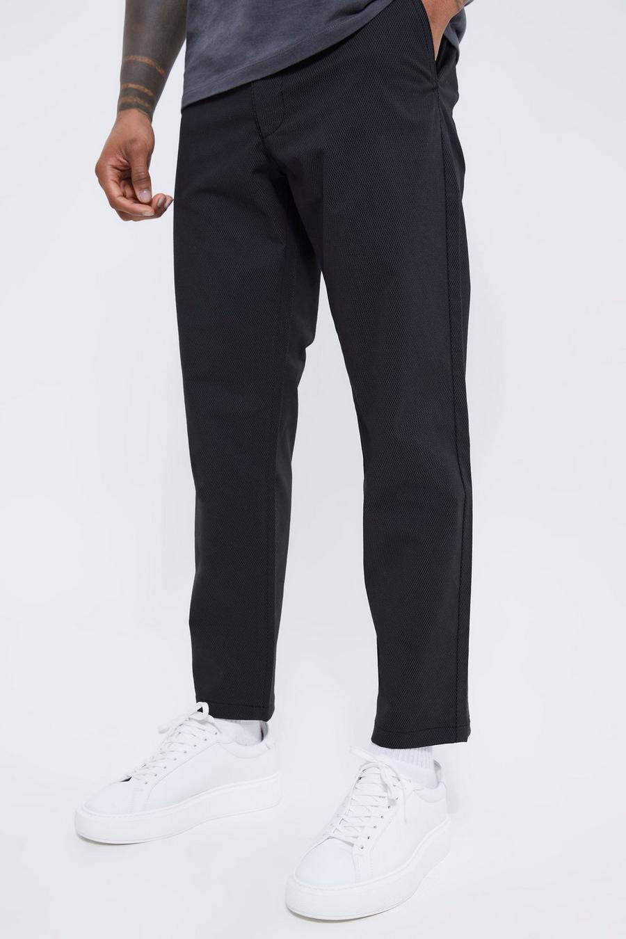 Pantalón chino texturizado crop ajustado con cintura fija, Black
