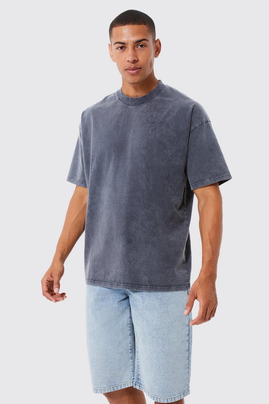 Camiseta oversize gruesa desteñida, Charcoal image number 1