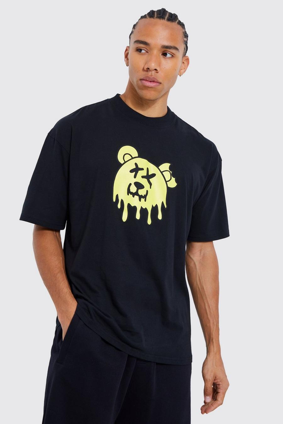 T-shirt Tall oversize con grafica di Smiley stile Graffiti, Black image number 1