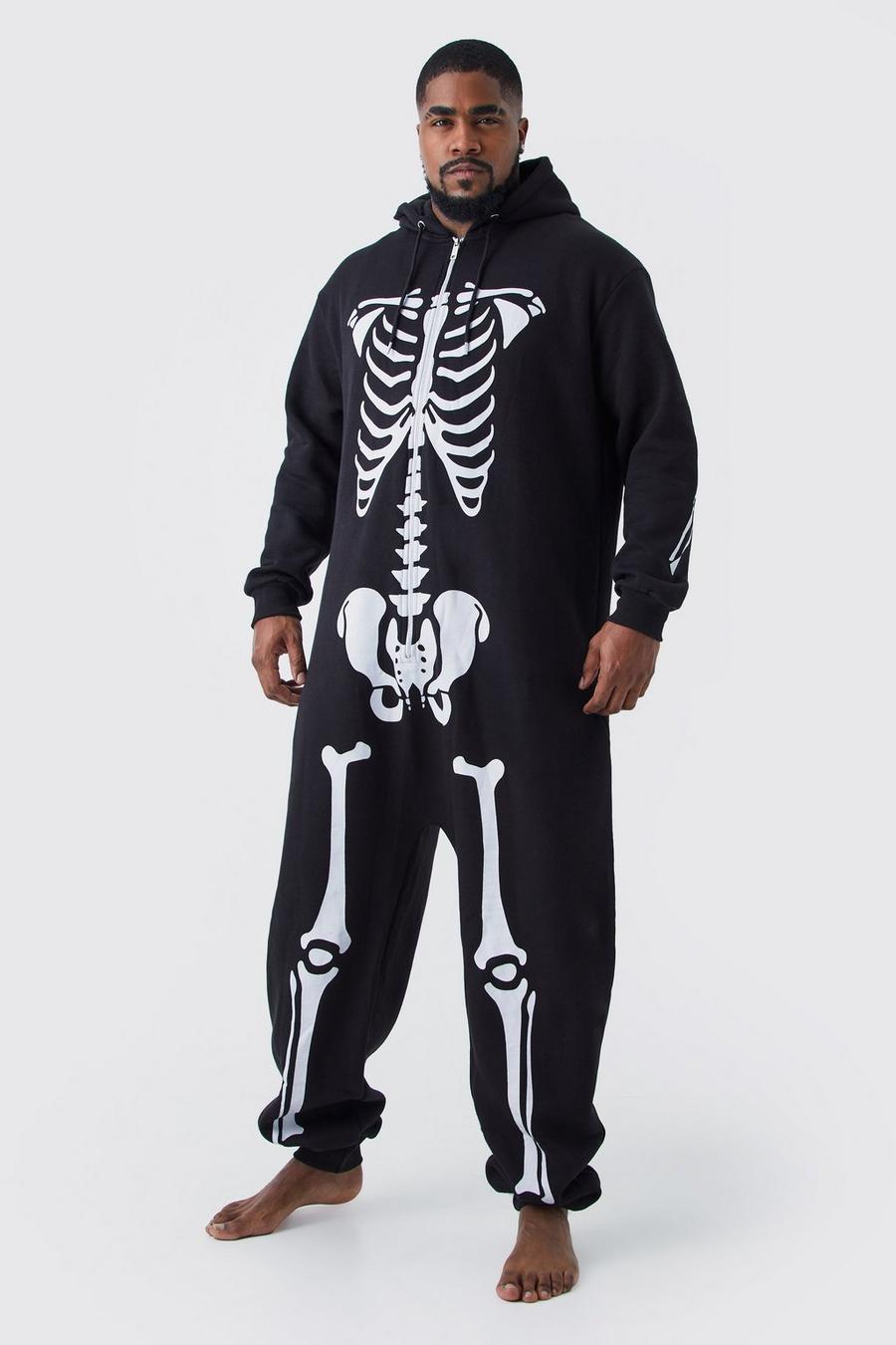 Pigiama intero Plus Size di Halloween con scheletro, Black negro image number 1