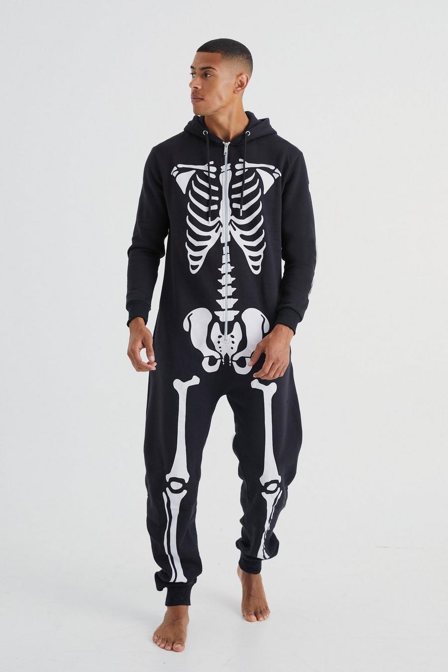 Pijama enterizo negro con esqueleto, Black negro