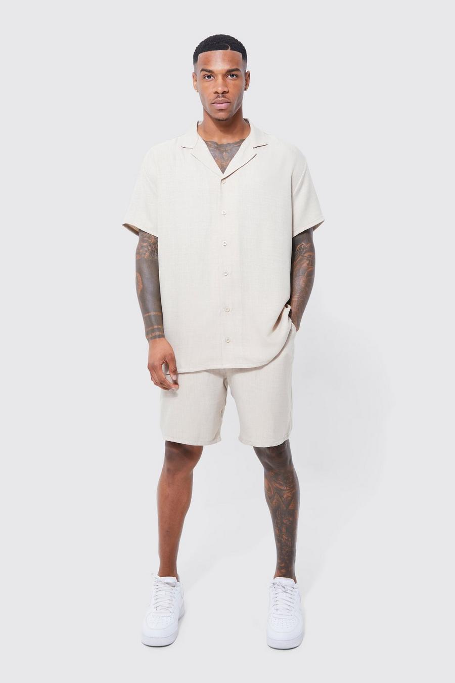 Set camicia oversize in lino & pantaloncini, Natural image number 1