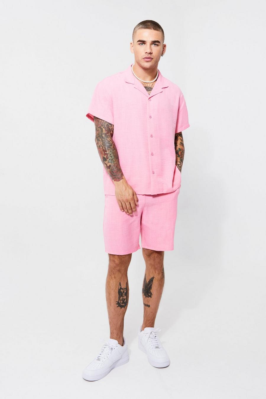 Pale pink rosa Boxy Linen Shirt And Short Set