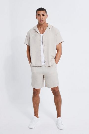 Linnen Boxy Overhemd En Shorts Set natural