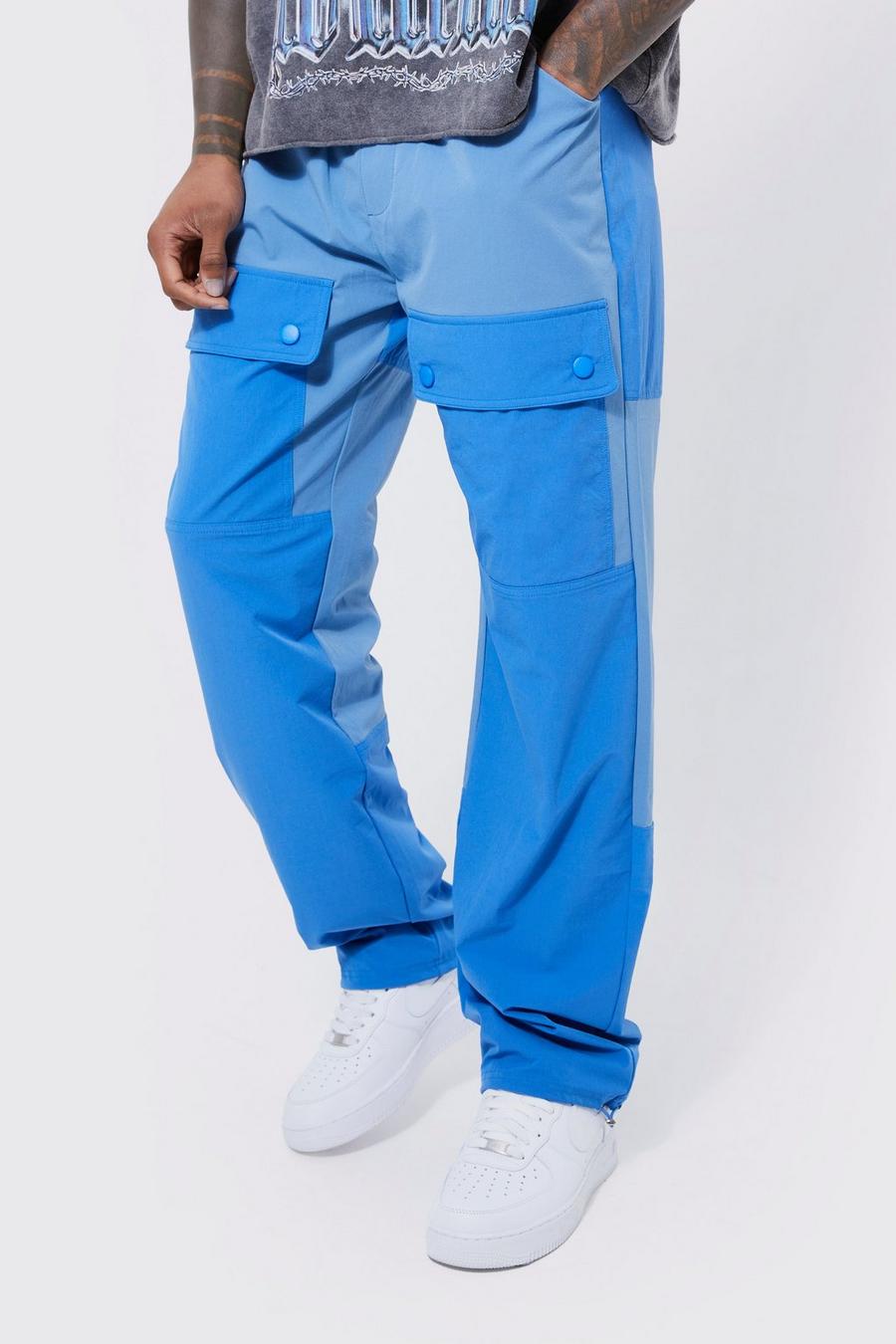 Blue Elasticated Waist Technical Stretch Colour Block Trouser image number 1