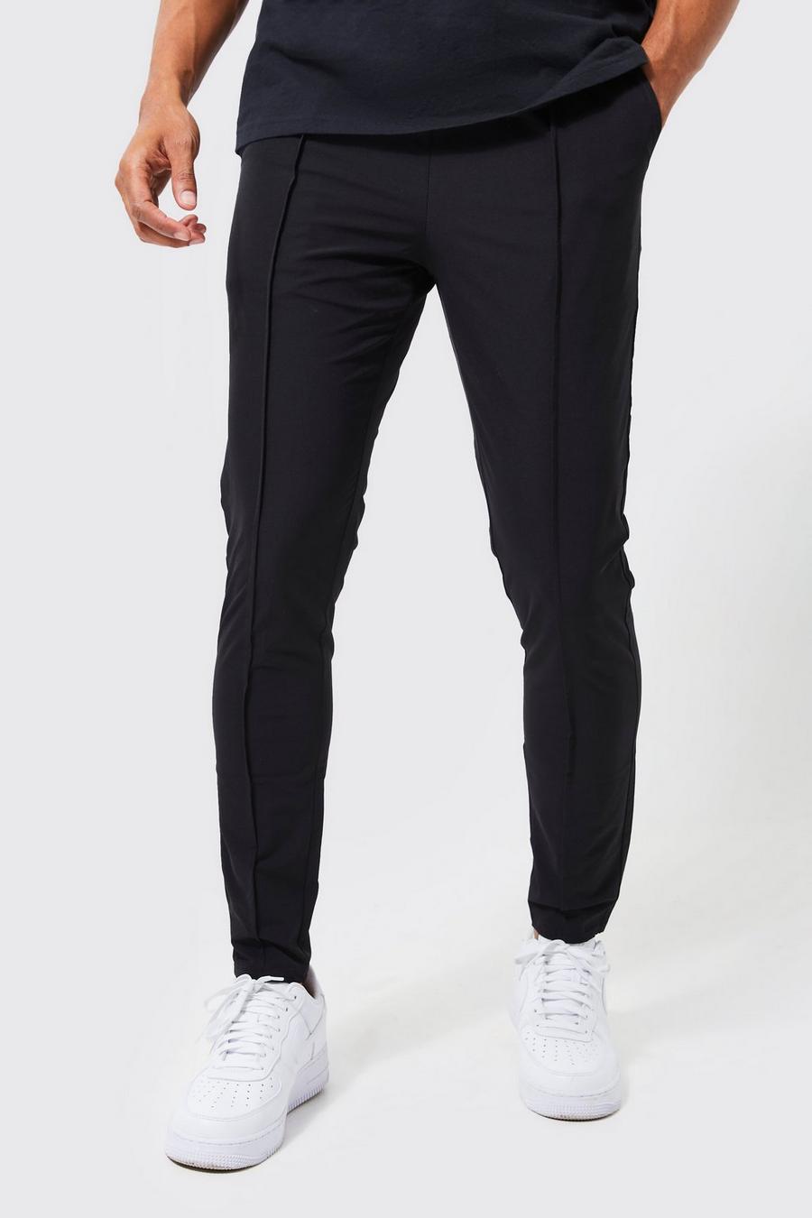 Pantalon léger à pinces et taille élastique, Black