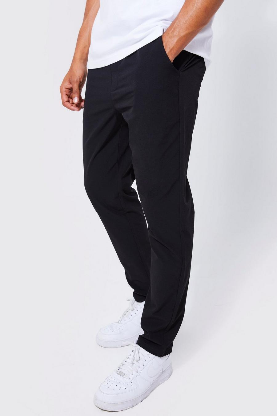 Black Elastic Waist Lightweight Stretch Slim Pants image number 1