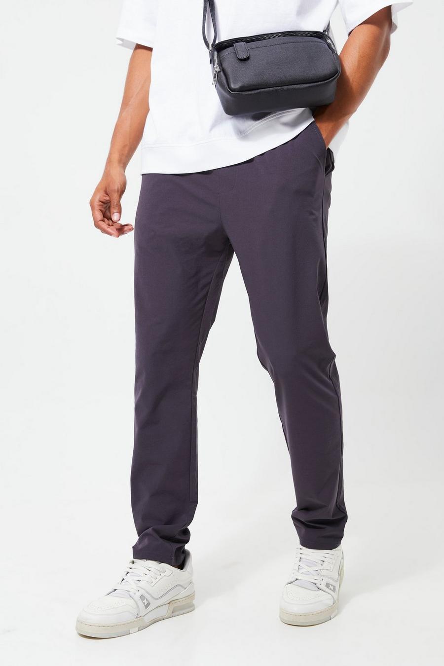 Charcoal Elasticated Waist Slim Stretch Golf Trousers image number 1
