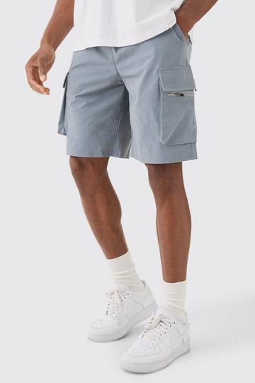 Grey Elasticated Waist Relaxed Technical Stretch Cargo Short