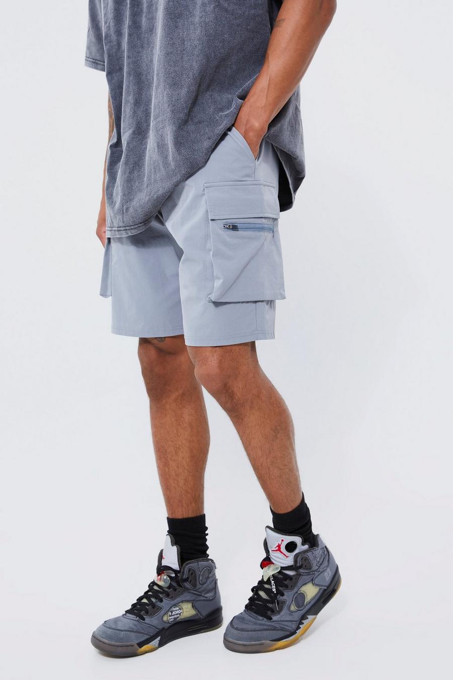 Lockere elastische Stretch Cargo-Shorts, Light grey image number 1