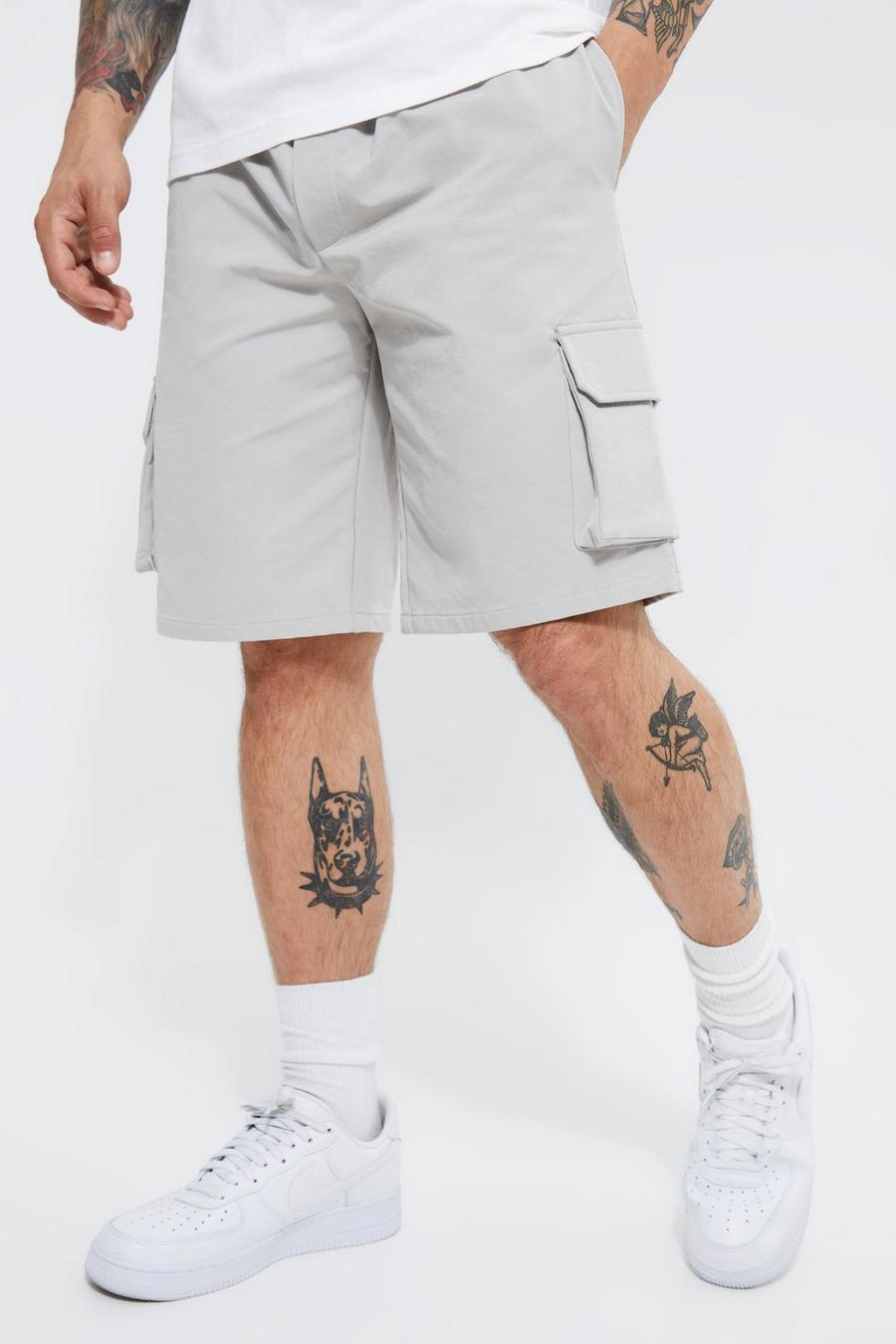 Light grey Elastic Relaxed Cargo Stretch Short image number 1
