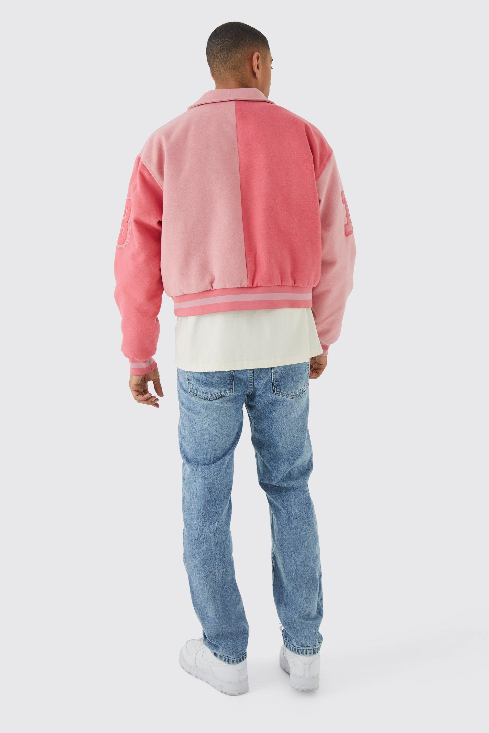 Boxy Spliced Tonal Varsity Jacket | boohoo USA