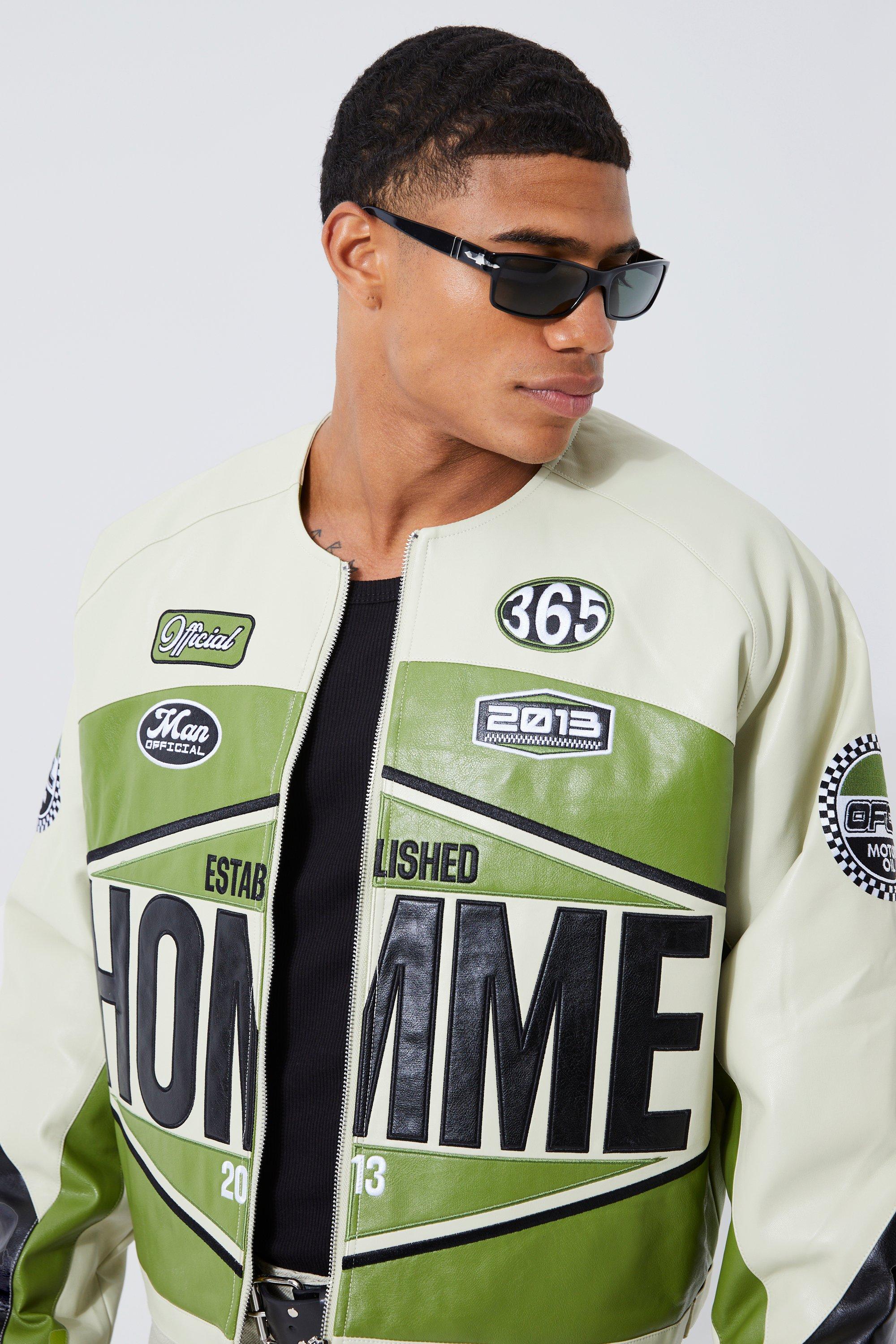 Boxy Pu Homme Collarless Moto Jacket