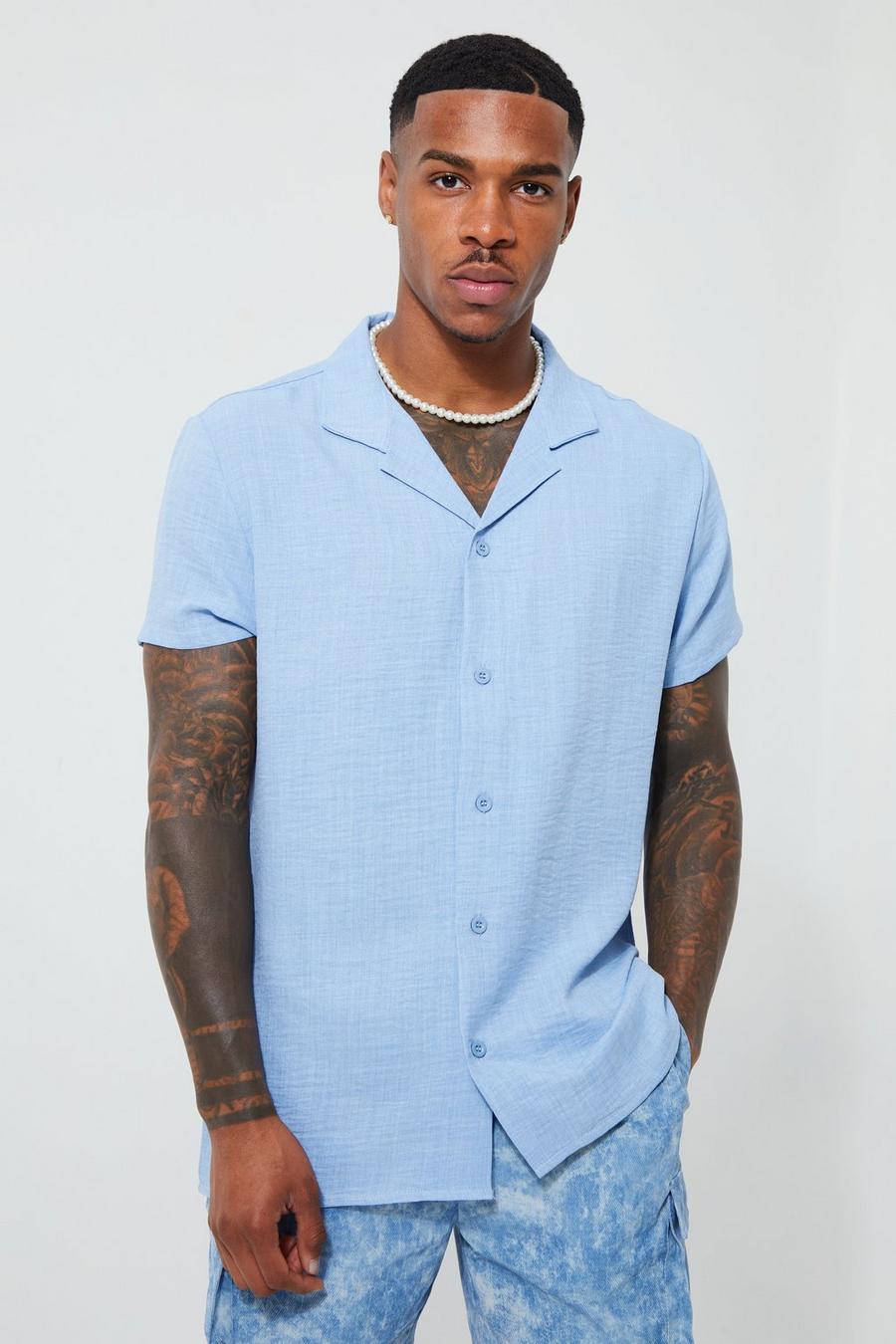 Pale blue Short Sleeve Linen Revere Shirt image number 1