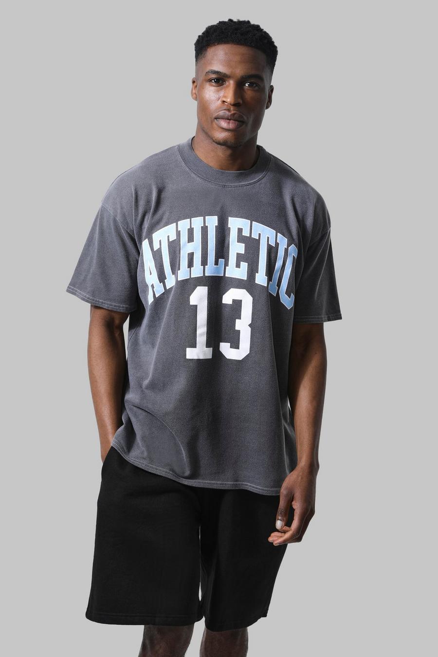 Man Active Oversize T-Shirt mit Athletic 13 Print, Charcoal grey