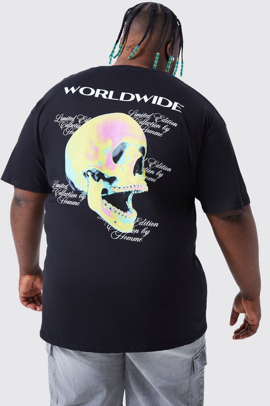 Black svart Plus Worldwide Heat Sense Skull T-shirt