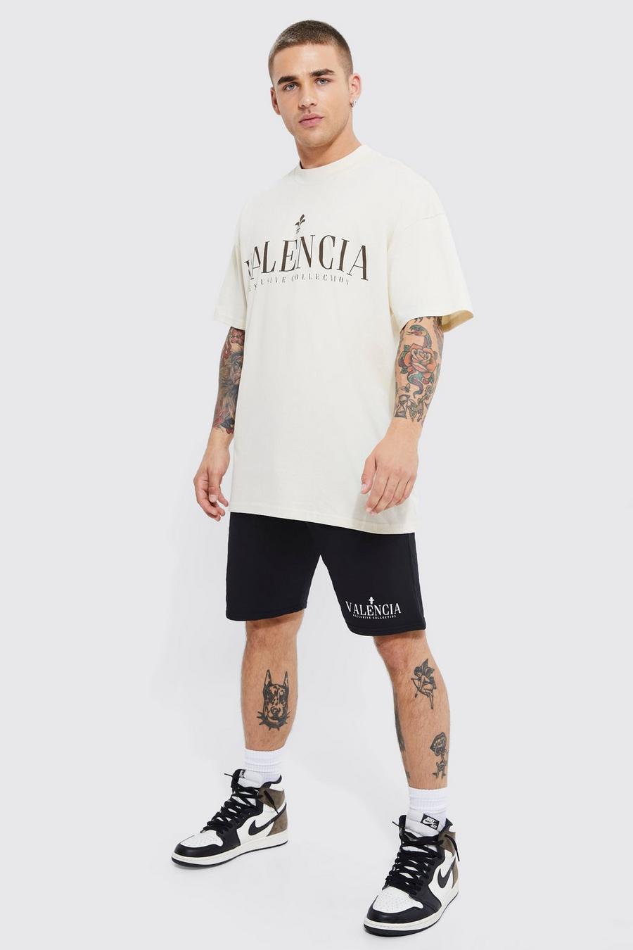 Conjunto de pantalón corto y camiseta oversize con estampado de Valencia, Black image number 1