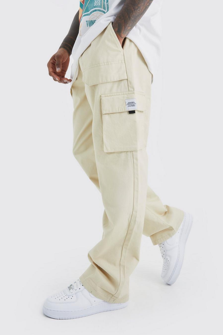 Pantalón deportivo cargo holgado con hebilla y cintura elástica, Stone beige image number 1
