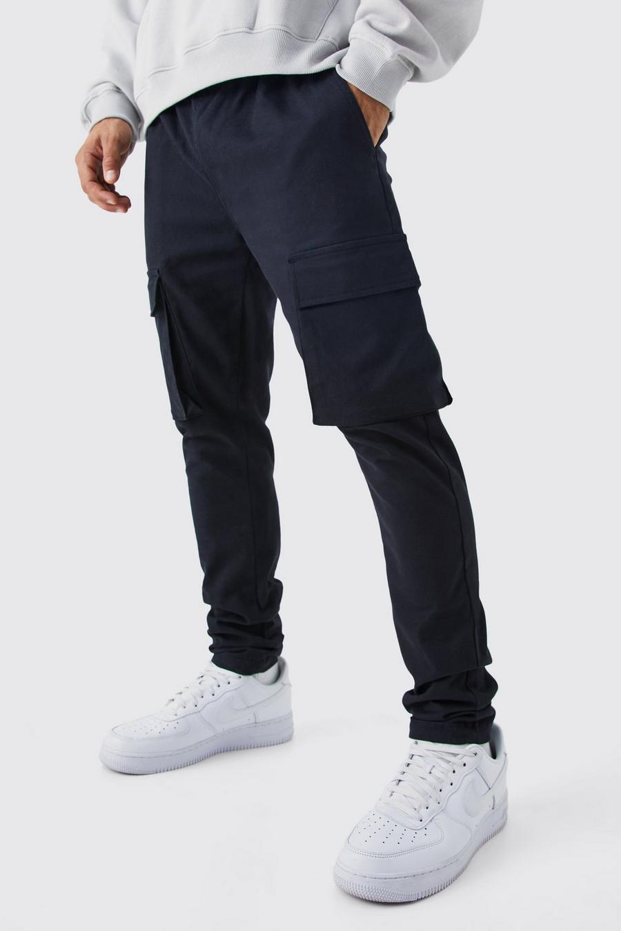 Pantaloni Cargo Skinny Fit con vita elasticizzata, Black