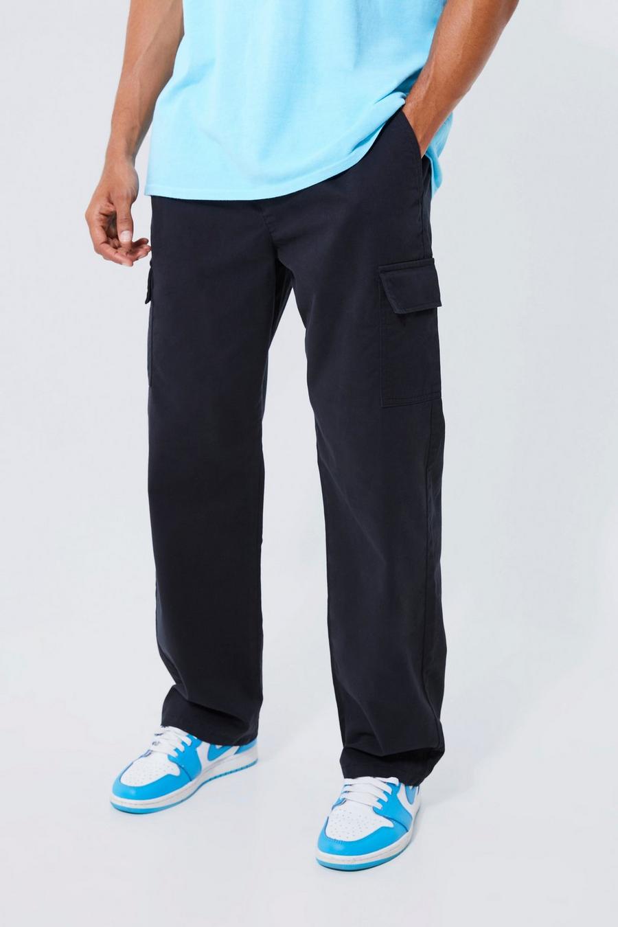 Black Elastic Waist Relaxed Fit Cargo Pants