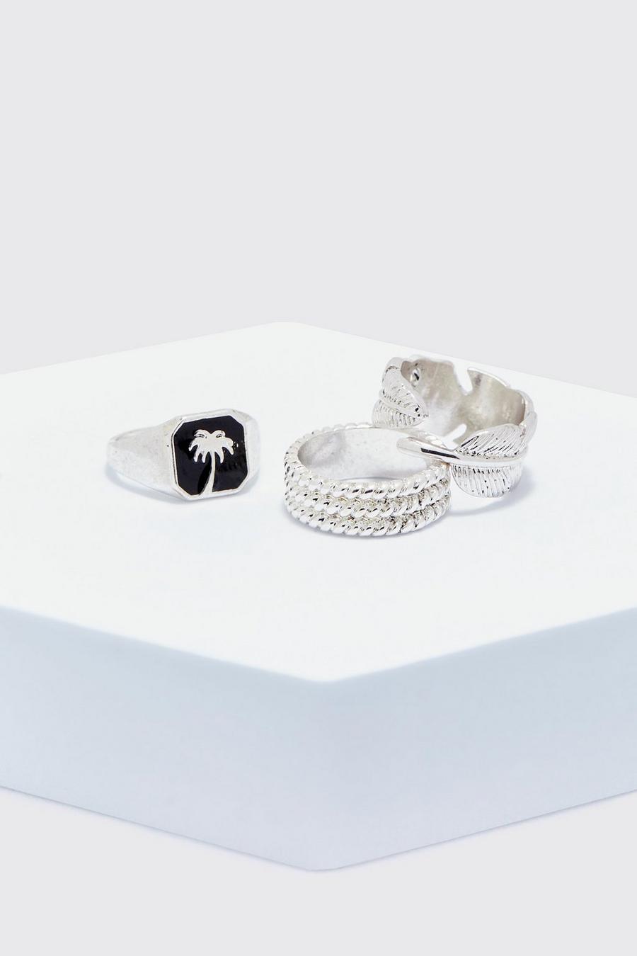 Silver 3 Pack Palm Detail Rings