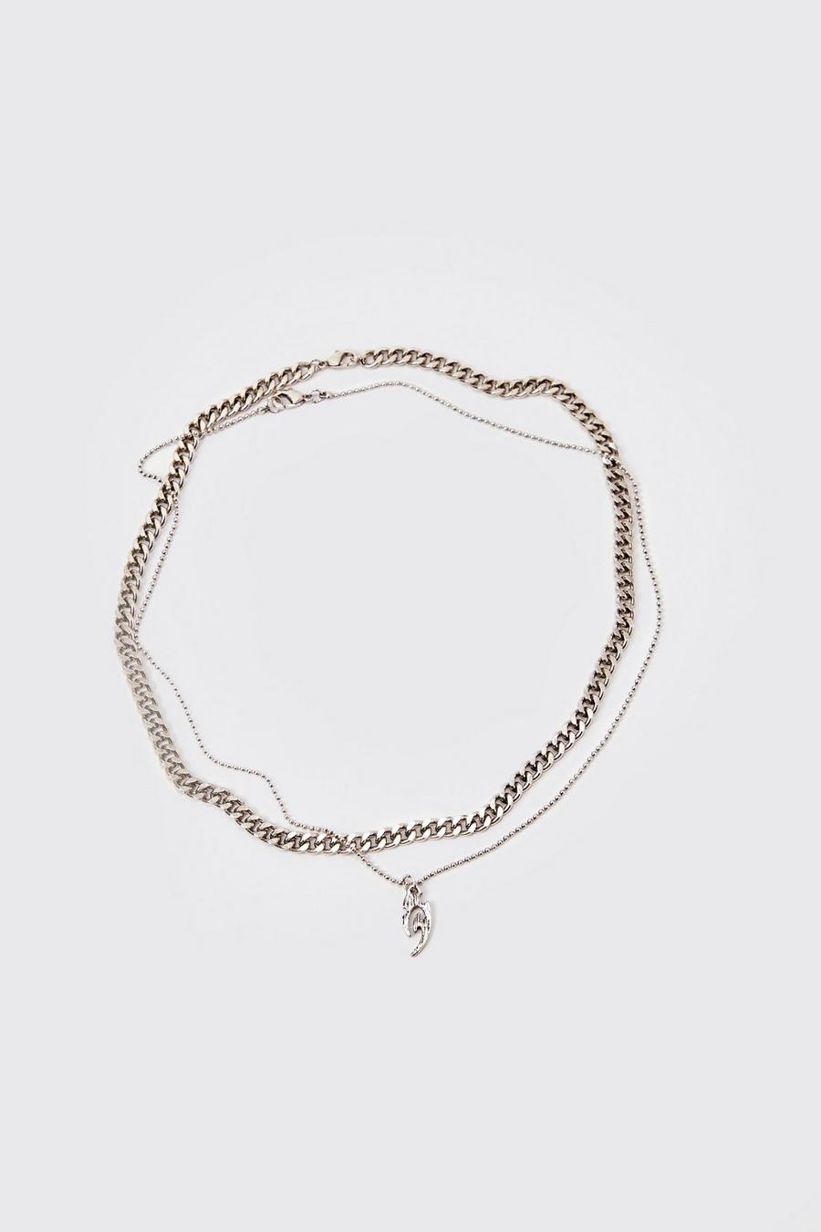 Mehrlagige Halskette mit Anhänger-Detail, Silver silber