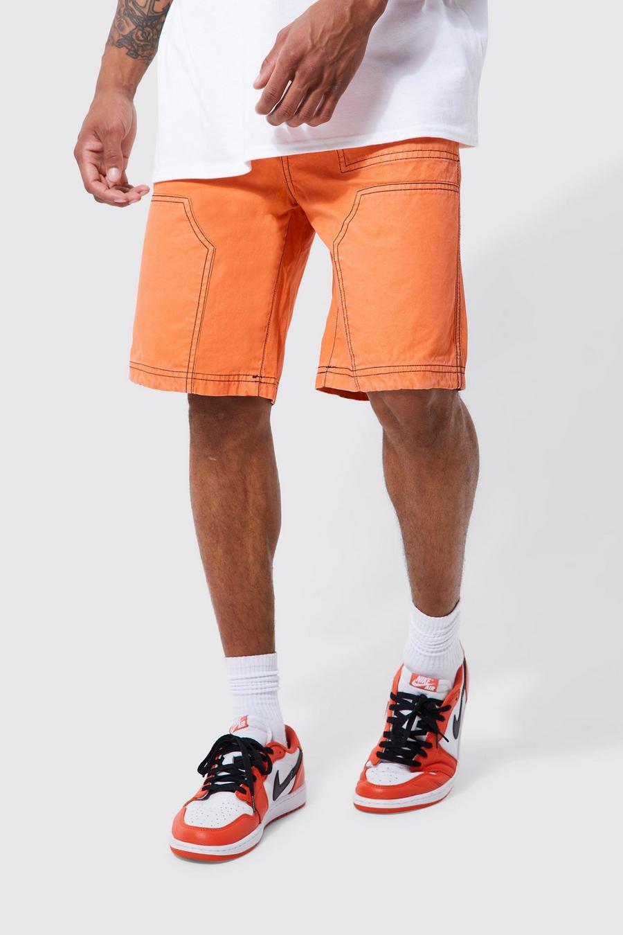 Orange Contrasterende Elastische Baggy Shorts image number 1