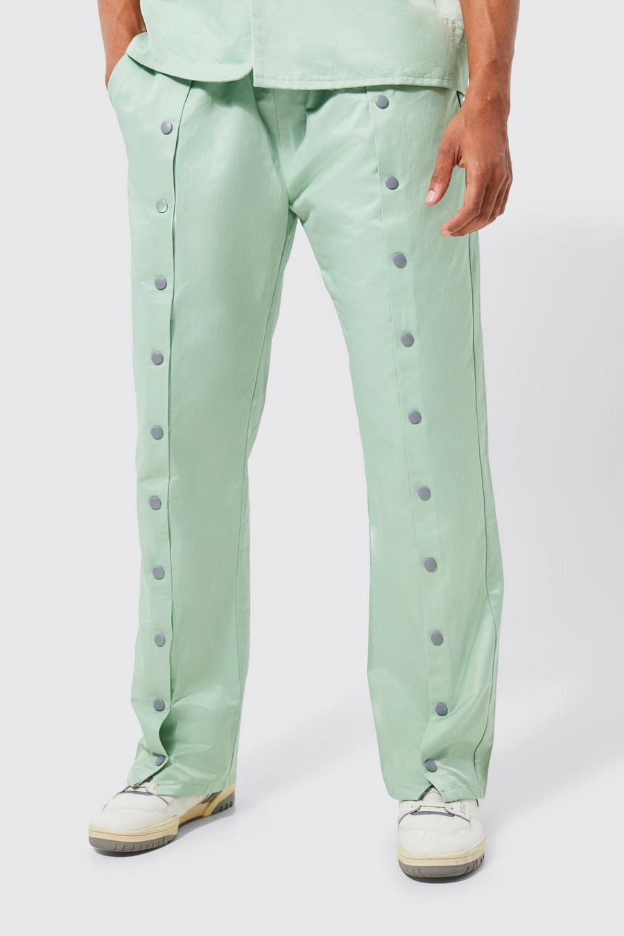 Sage Elasticated Waistband Popper Relaxed Trouser