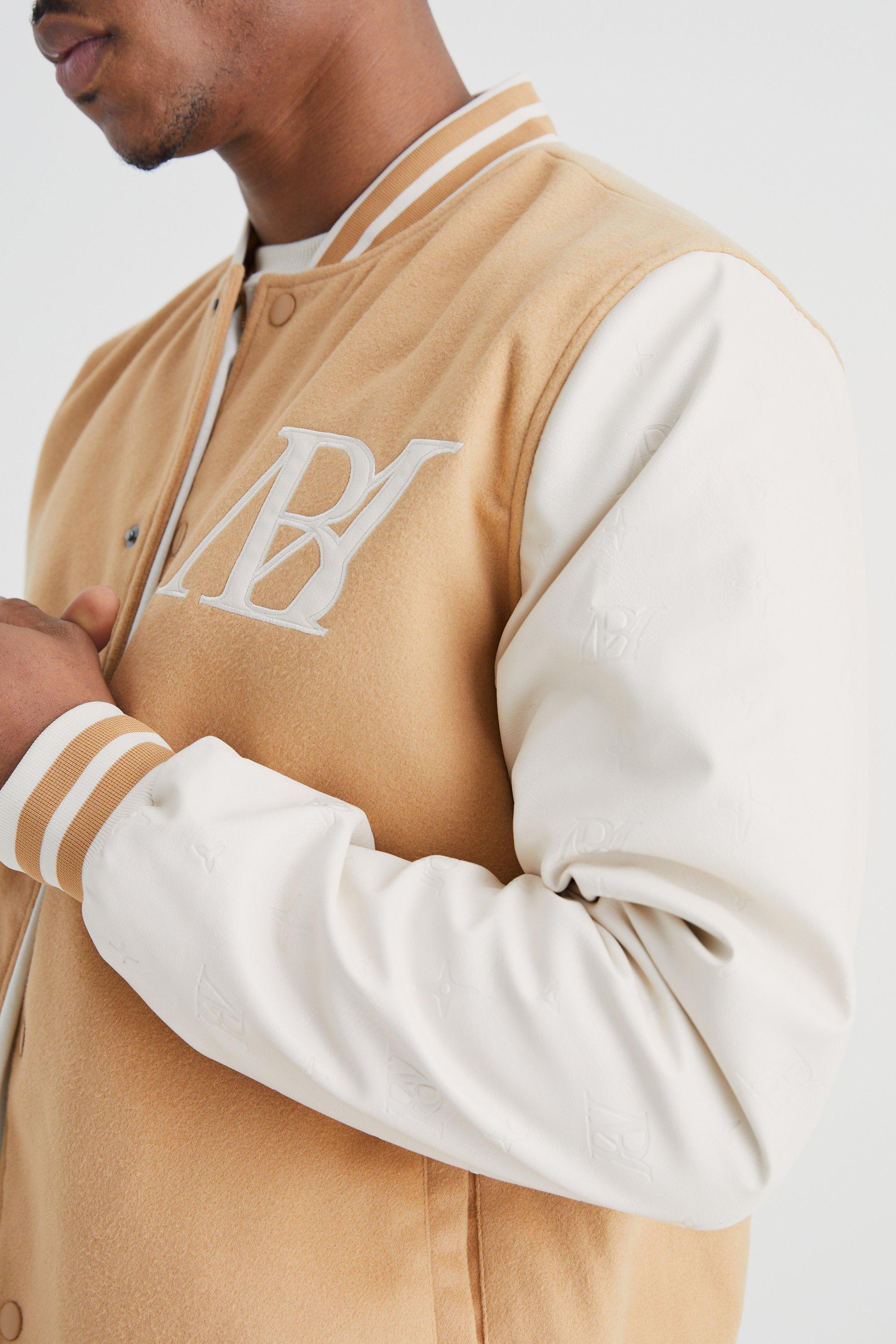 Melton Varsity Jacket With Embossed Pu Sleeves