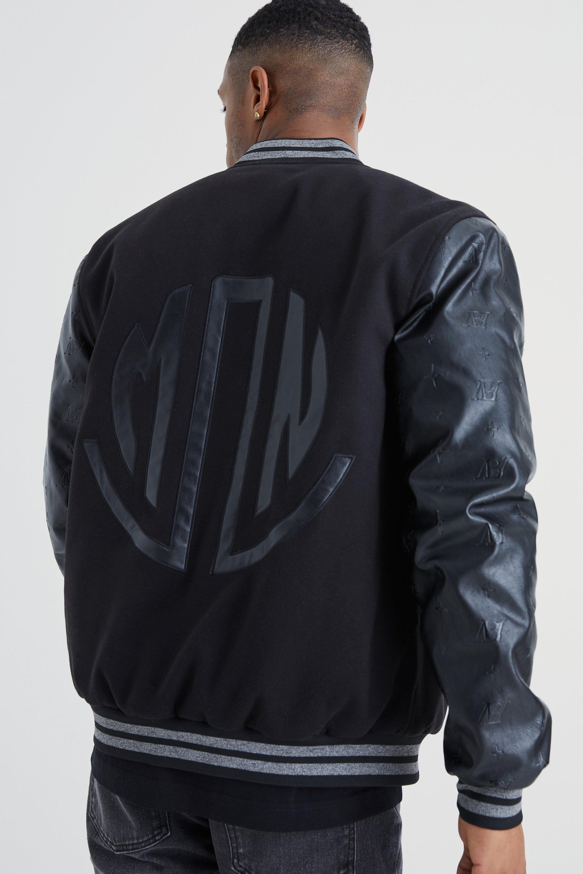 Melton Varsity Jacket With Embossed Pu Sleeves