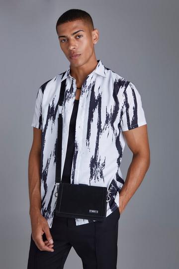 Short Sleeve Slub Large Scale Abstract Regular Fit Shirt ecru