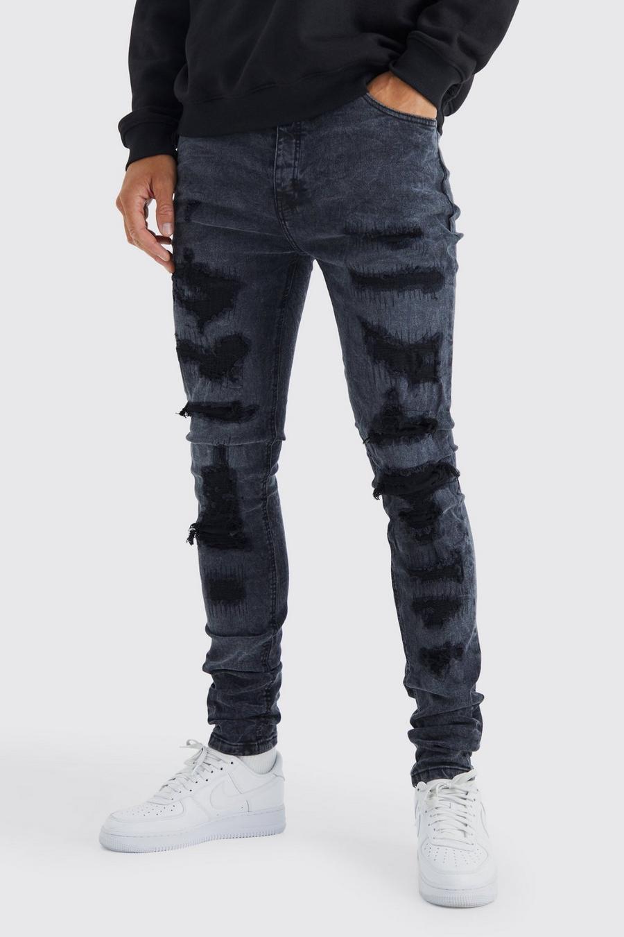 Washed black Tall Skinny Stretch All Over Ripped Jeans