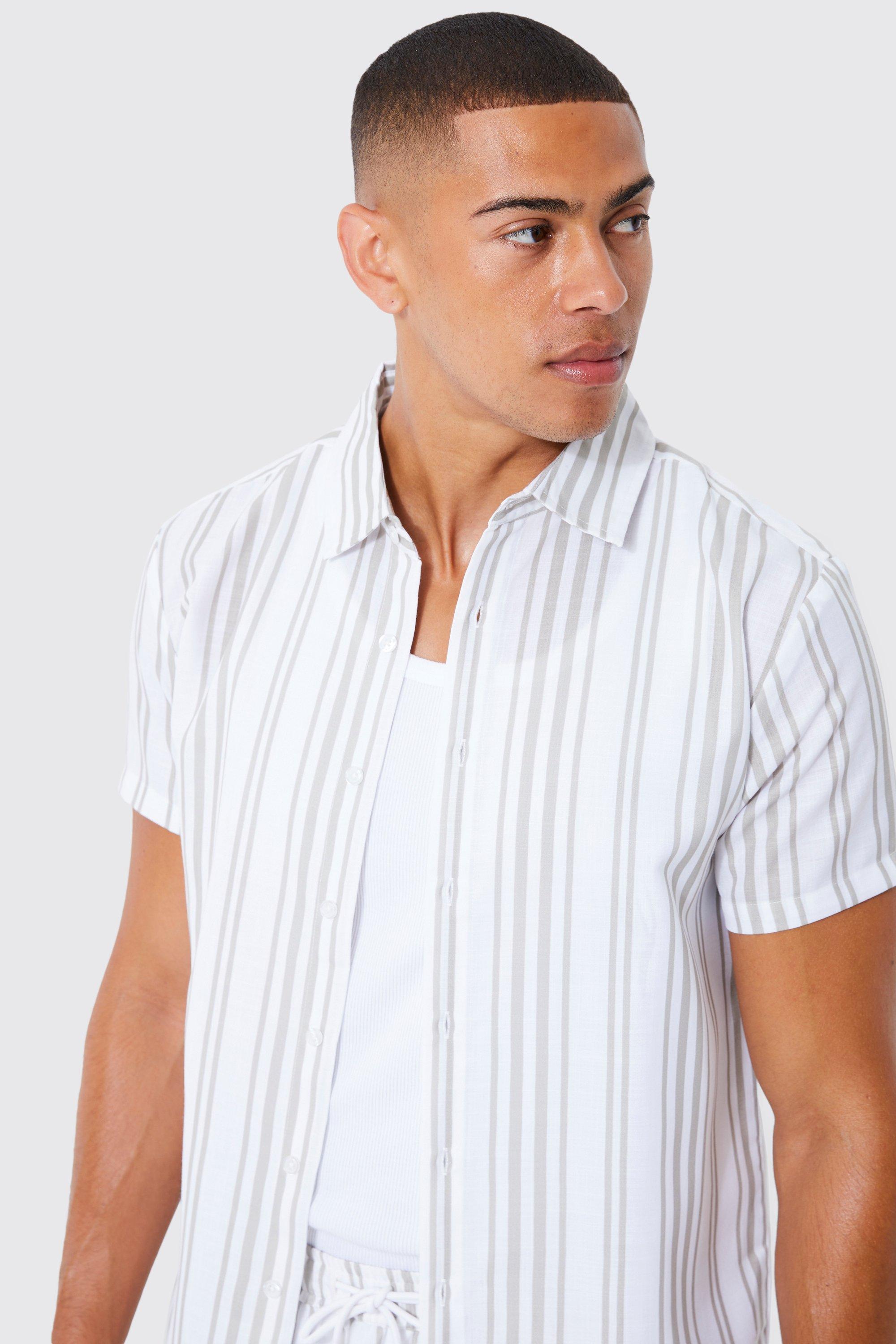 Short Sleeve Textured Stripe Shirt Boohoo