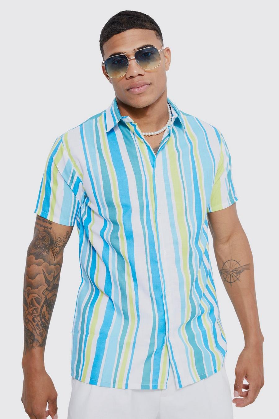 Multi Short Sleeve Muscle Squiggle Stripe Shirt image number 1