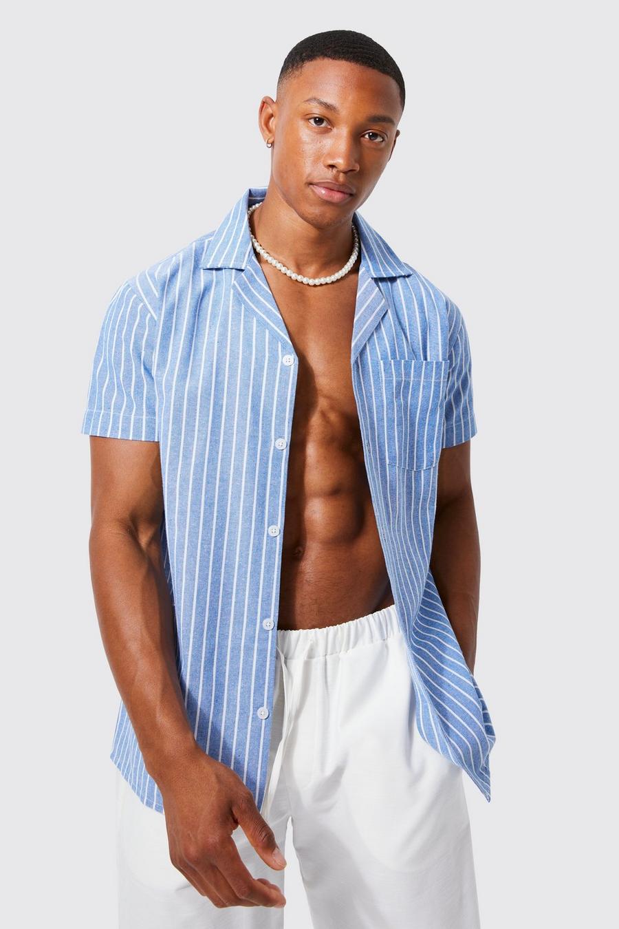 Pale blue Short Sleeve Textured Smart Stripe Shirt