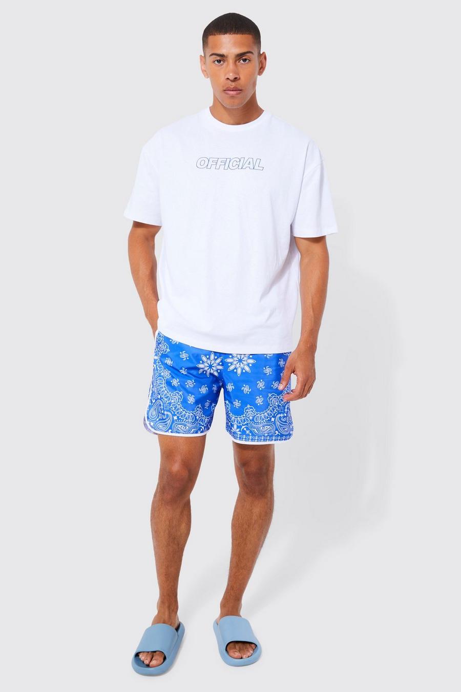 Oversize Official T-Shirt & Badehose mit Bandana-Print, Cobalt image number 1